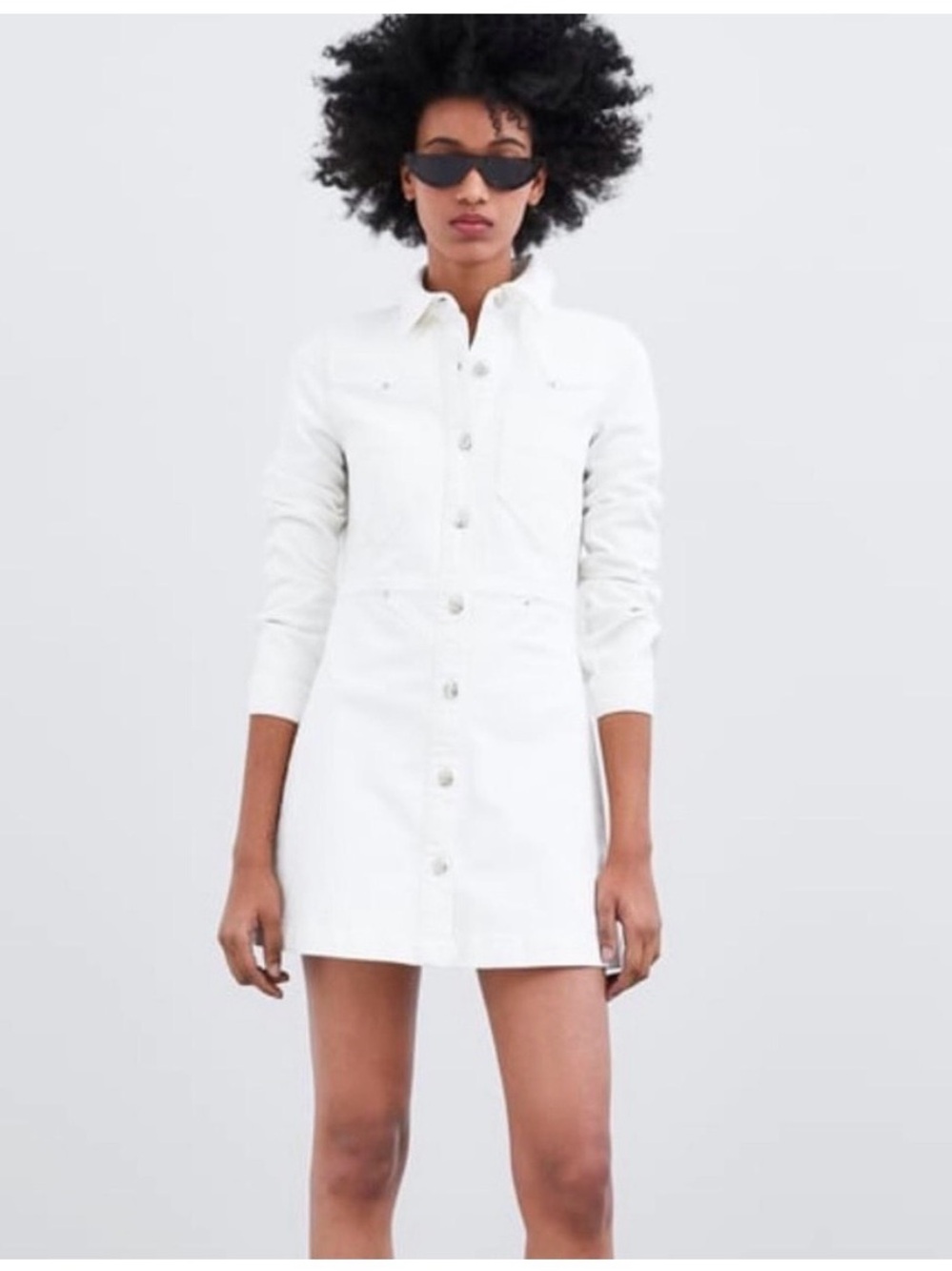 White Denim Button-Front Mini Dress